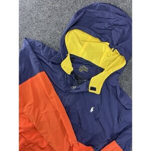 Polo Ralph Lauren Performance Pullover Jacket Hooded Navy Orange Yellow L